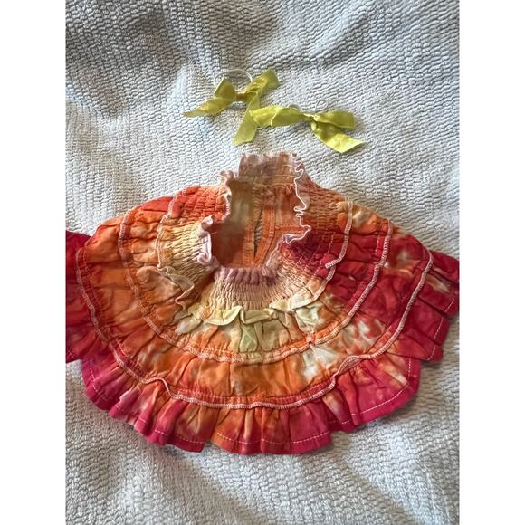 Build A Bear Workshop Tiered Mini Skirt Smocked Waist & Bow Set Orange/Red - Picture 4 of 6